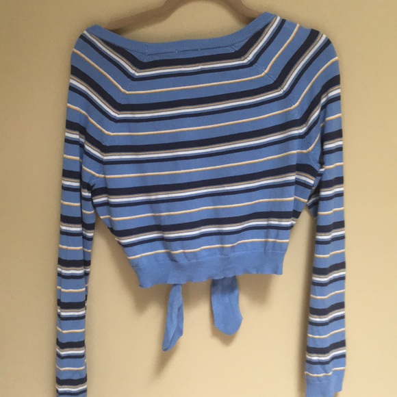 Light Blue  Stripe Crop Knit Sweater Top Size M - Picture 3 of 5